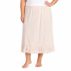 Underscore Womens 2X Beige Nylon Half Slip Lace Ruffle Hem Midi Length RN93677